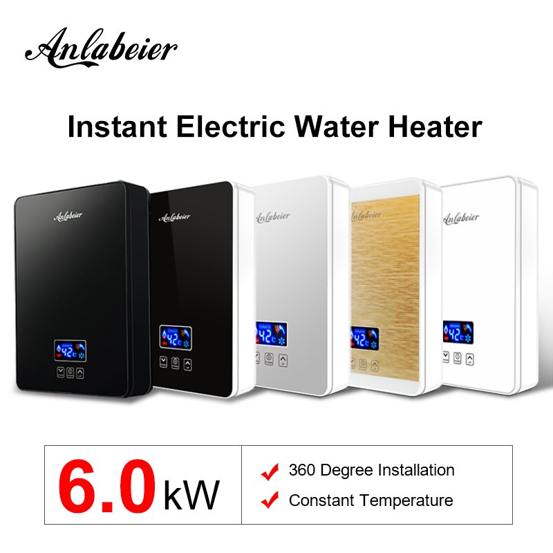 Anlabeier instant electric water heater range in five finishes, rated 6.0 kW with 360-degree installation and constant temperature